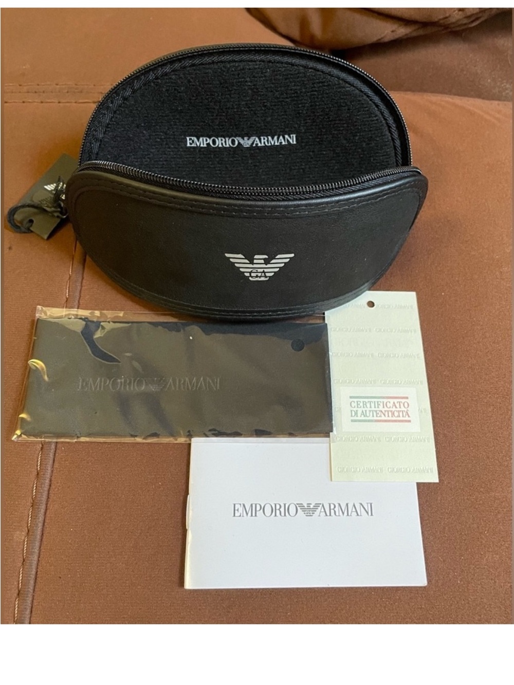 Emporio Armani Black Zip Sunglasses Case with Logo